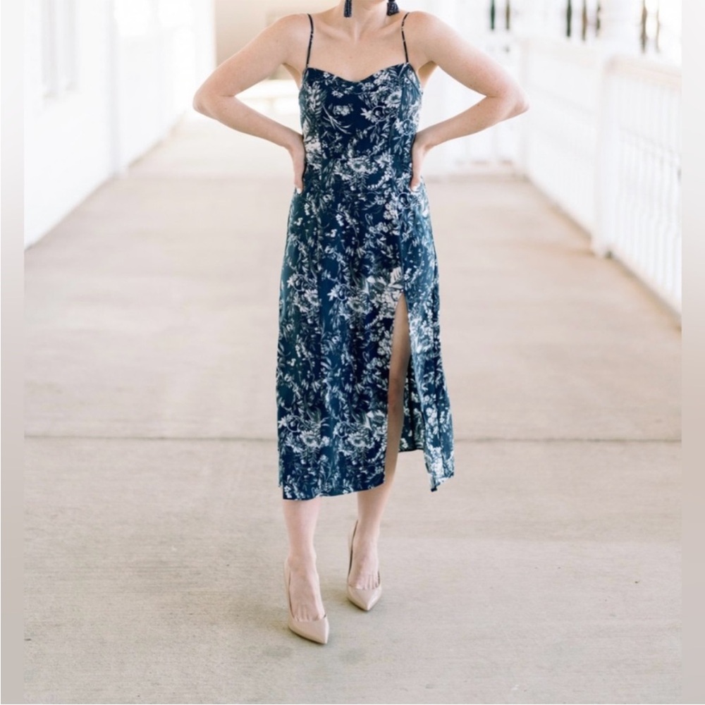 Abercrombie Navy Blue Floral Camille Midi Dress